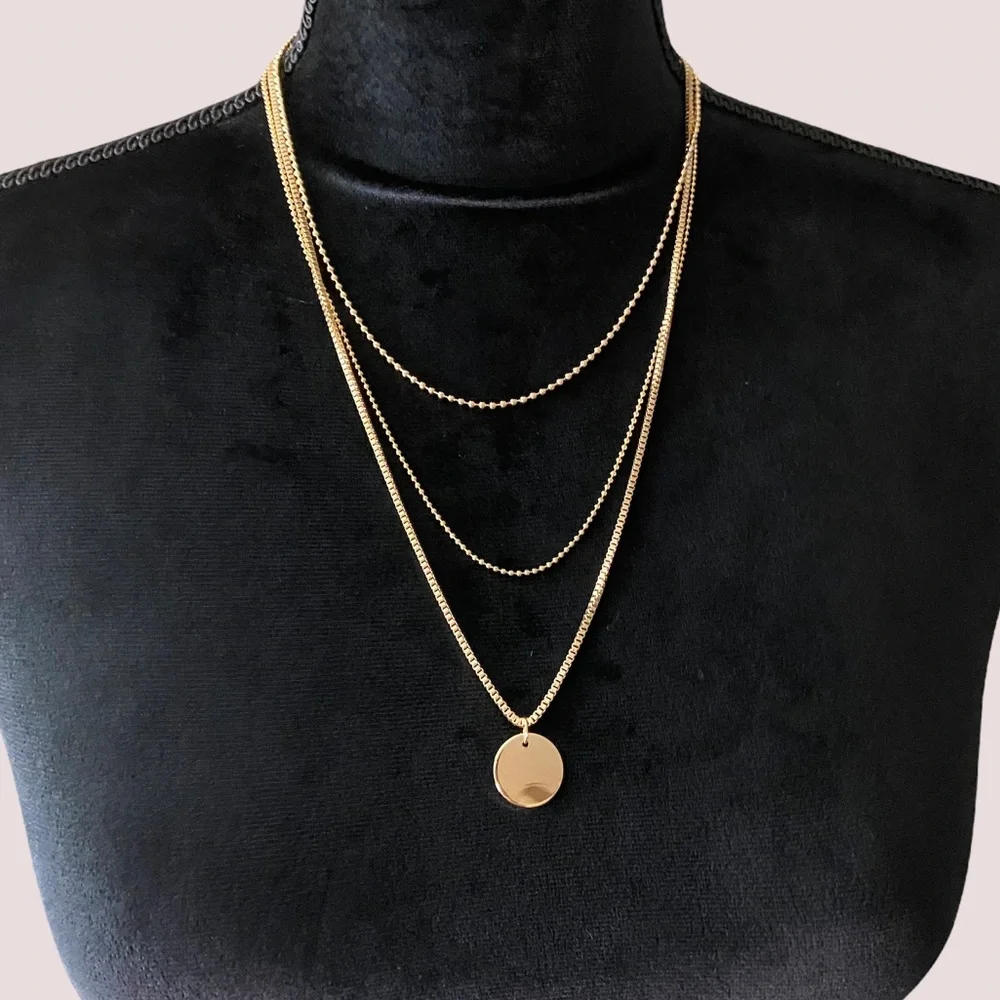 Gold Layered Disc Necklace - Picture 2 of 5